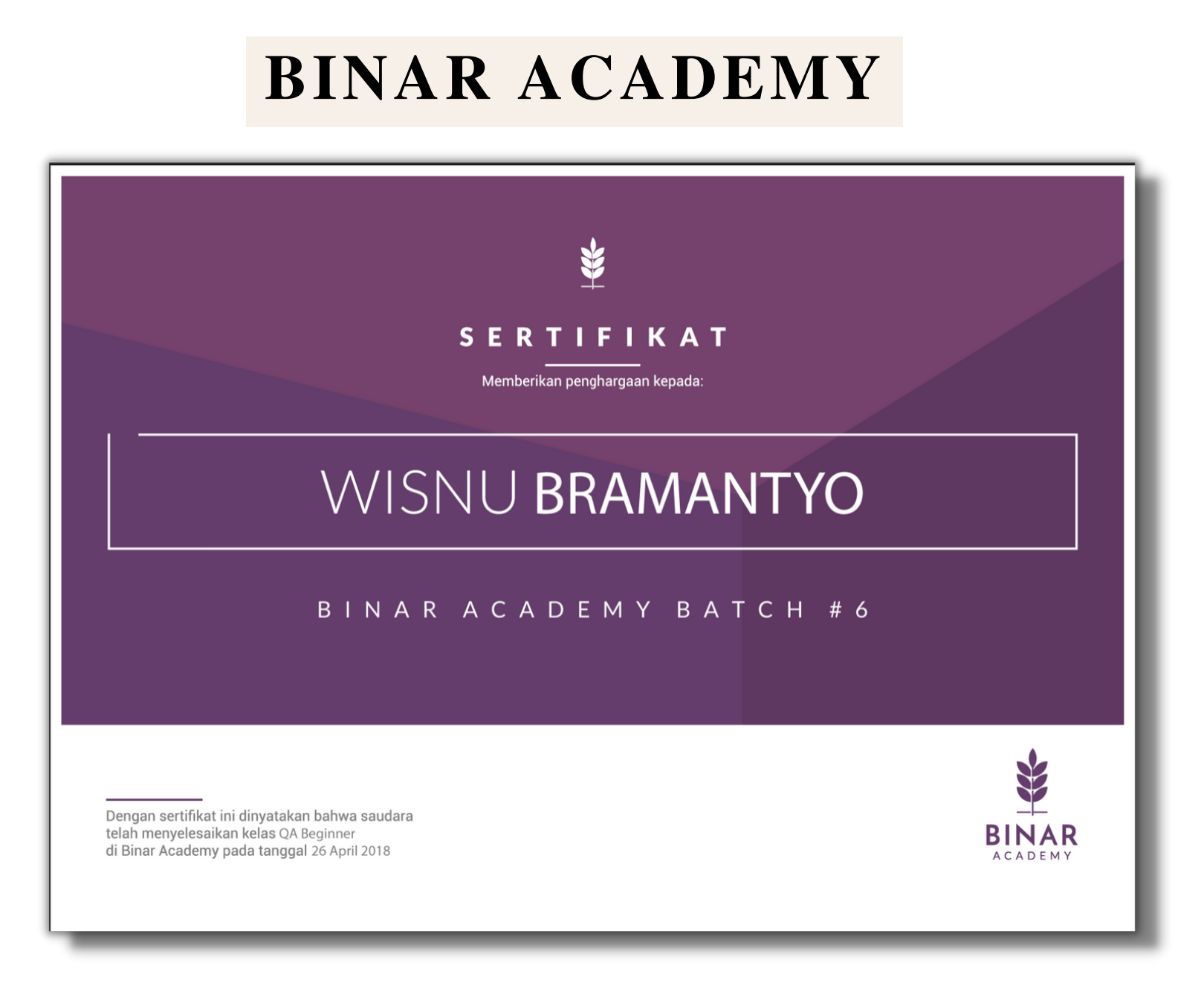 Binar Academy Certification
