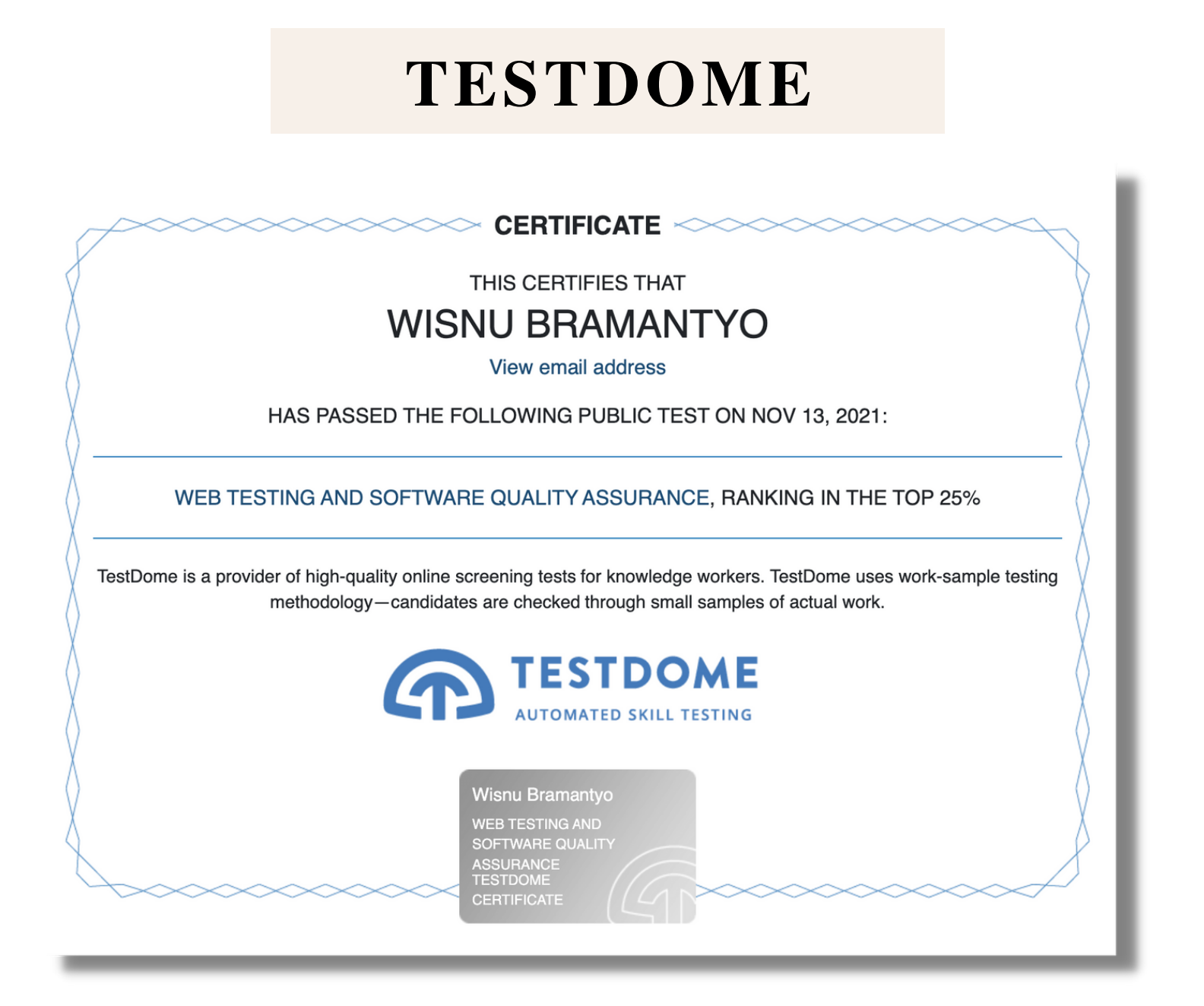 TestDome Certification